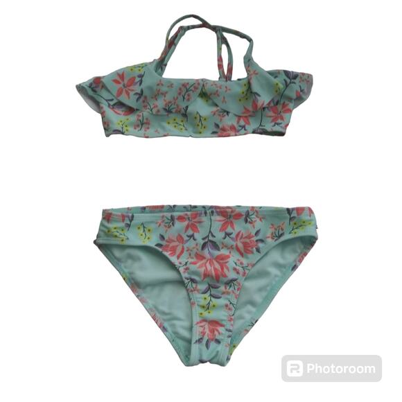 Lucky Brand Youth Girl’s Blue Floral Two Piece Bikini Set Swimwear Size Small 7 - Picture 1 of 9